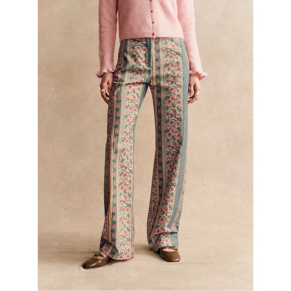 Sezane Pants - NWT Sezane Floral Green Wide-Leg Horacio Trouser Pants
